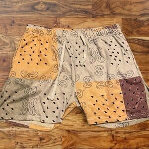 EARTHBOUND Patchwork Paisley Athletic Shorts in Beige, Tan & Brown